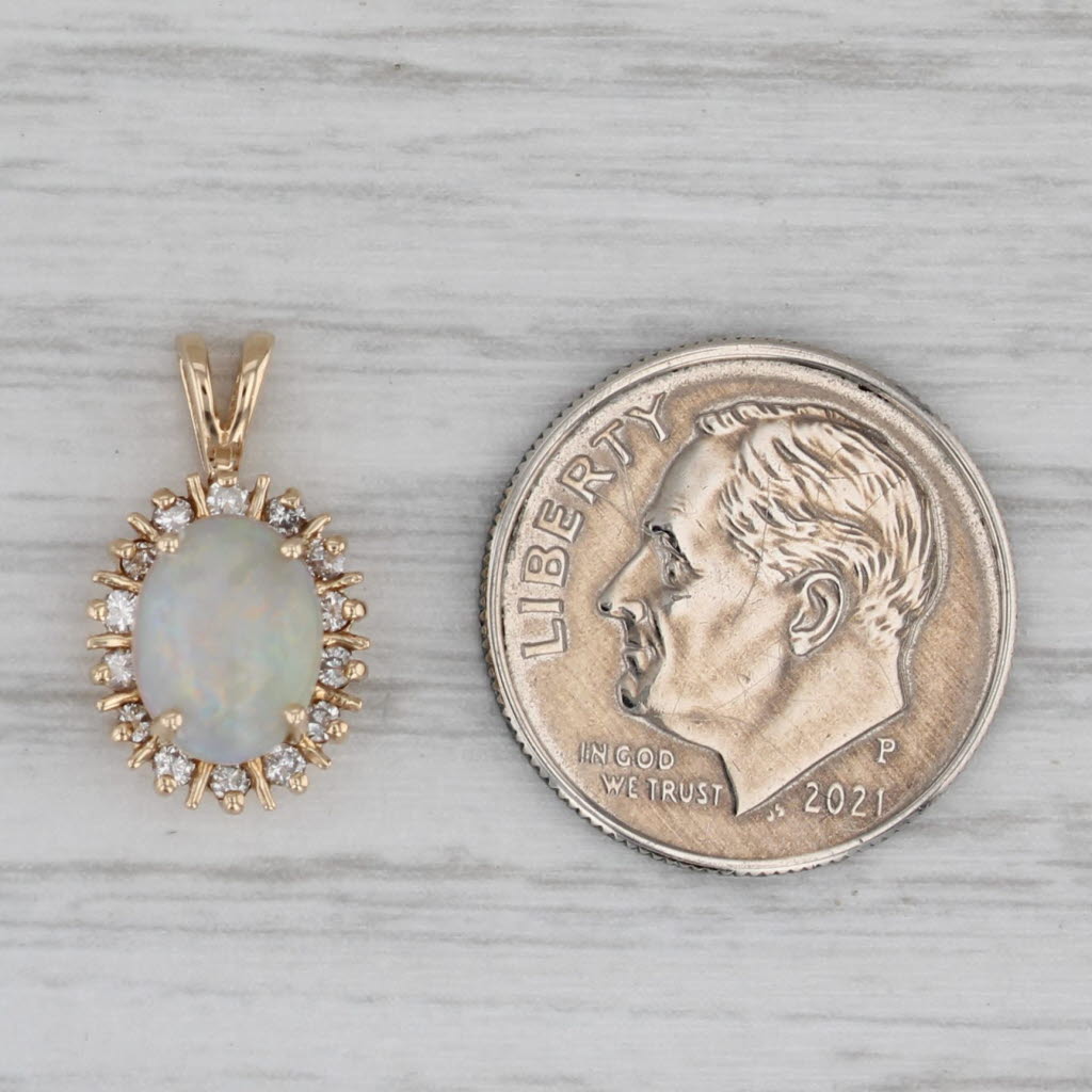 Gray Opal Diamond Halo Pendant 14k Yellow Gold Small Drop