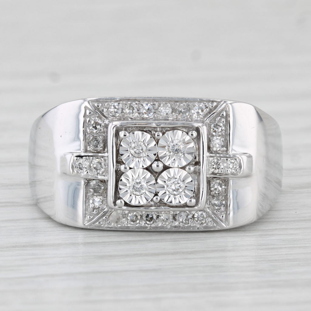 Light Gray 0.20ctw Diamond Cluster Ring 10k White Gold Size 8.5