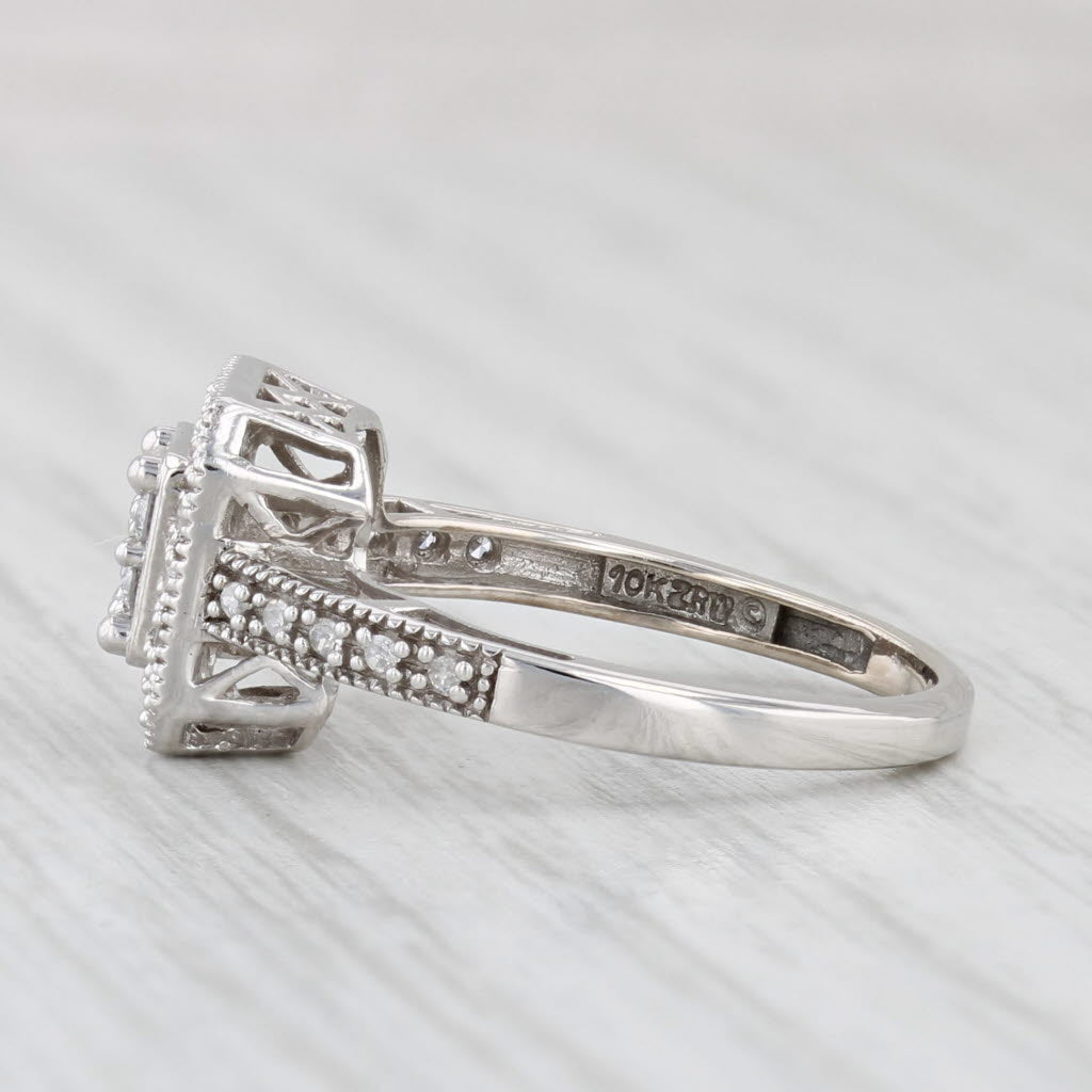 Light Gray 0.12ctw Diamond Cluster Halo Engagement Ring 10k White Gold Size 5.5