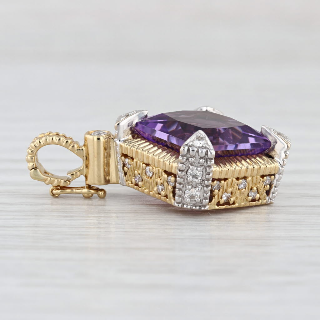 7.50ctw Amethyst Diamond Pendant 18k Yellow White Gold Enhancer Clip Bail