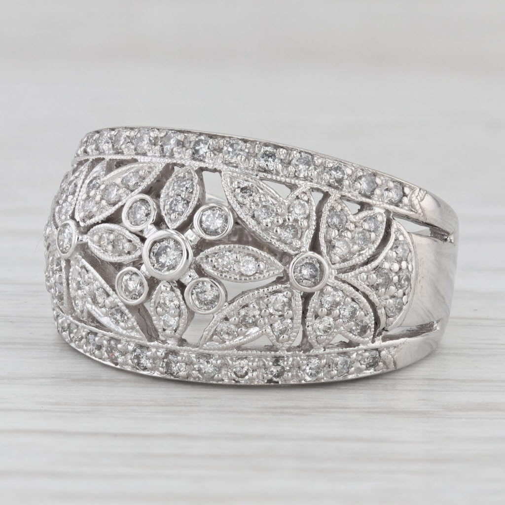 Light Gray 0.75ctw Diamond Flowers Ring 14k White Gold Size 8.25 Floral