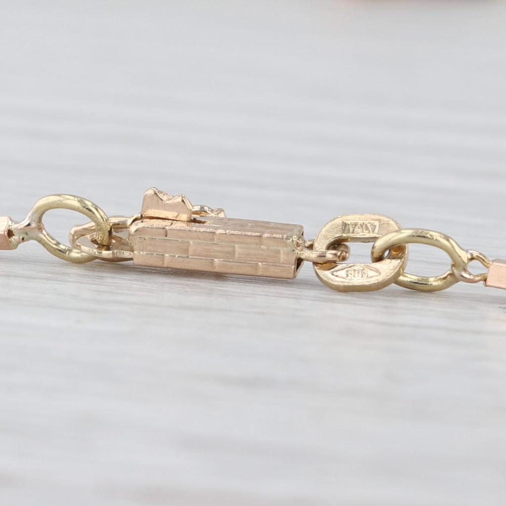 Vintage Watch Chain Style Bar Link Necklace 14k Yellow Gold 1.2mm 24" Long Chain