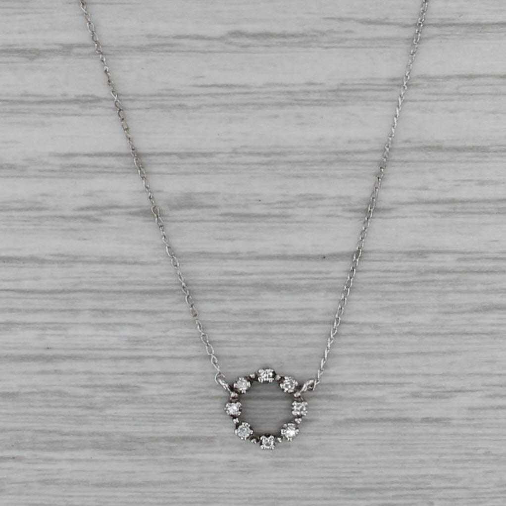 Diamond Eternity Circle Pendant Necklace 14k White Gold 18.75" Curb Chain