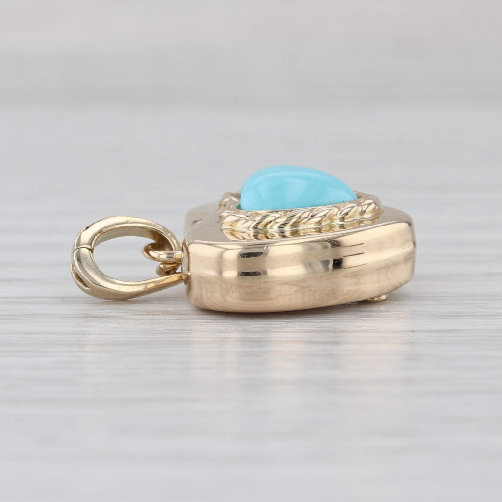 Turquoise Cabochon Puffy Heart Pendant 14k Yellow Gold