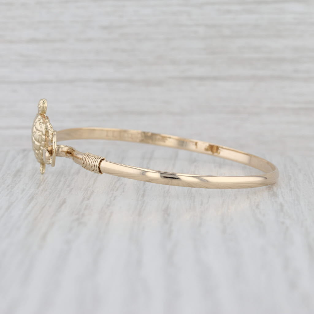 Seaturtle Bangle Bracelet 14k Yellow Gold 6.5" Hook Clasp Turtle