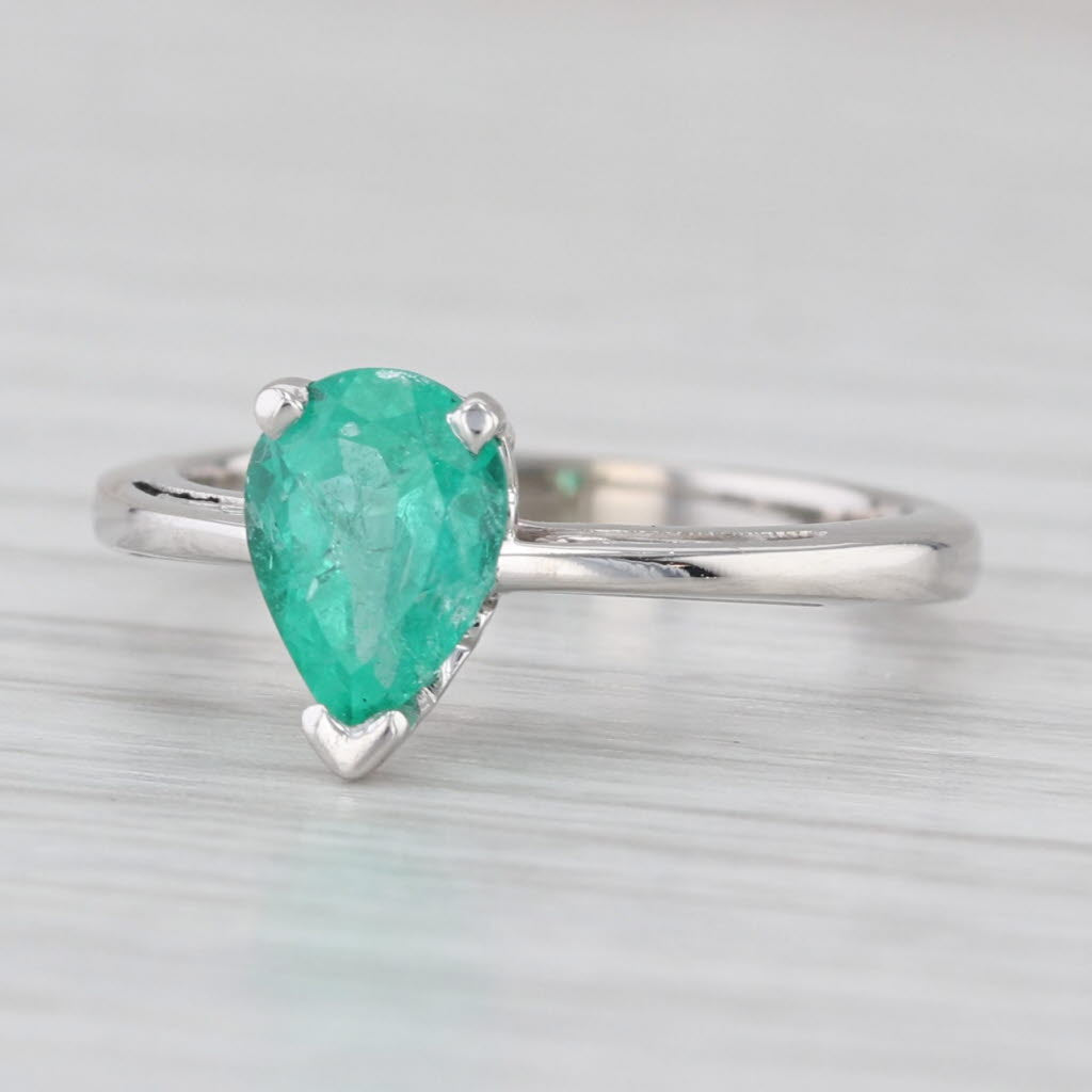 0.65ct Emerald Pear Solitaire Ring 14k White Gold Size 5 Engagement