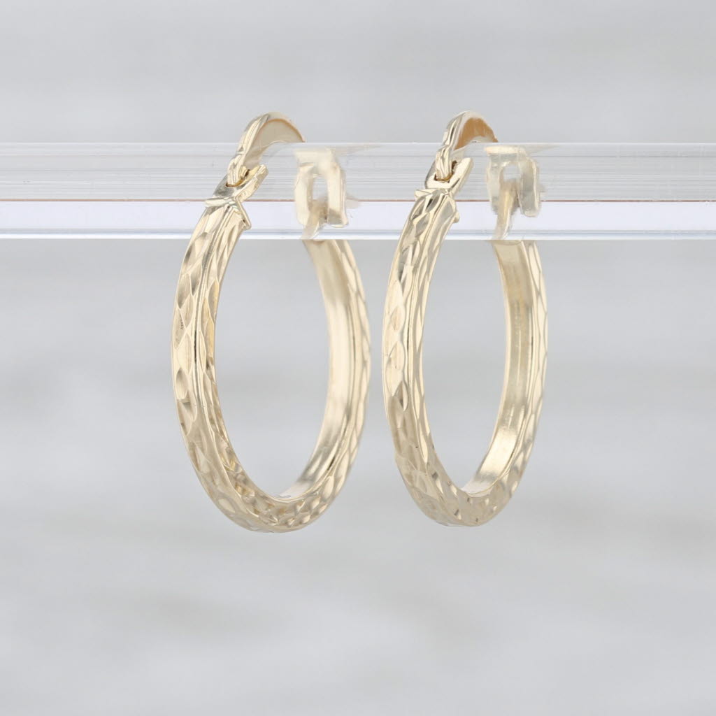 Patterned Hoop Earrings 10k Yellow Gold Small Round Hoops Snap Top