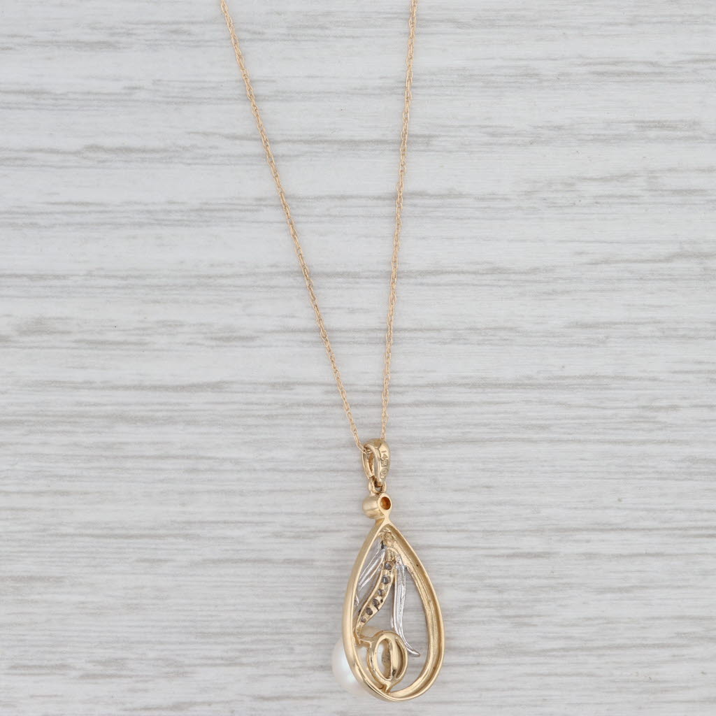 Light Gray Cultured Pearl Teardrop Pendant Necklace 14k Yellow Gold 18.75" Rope Chain