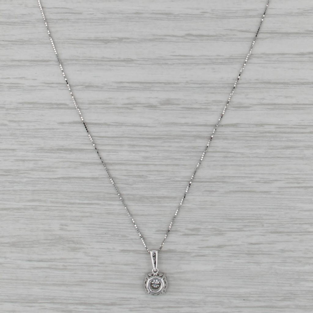0.16ctw Diamond Halo Pendant Necklace 14k White Gold 16-18" Box Chain