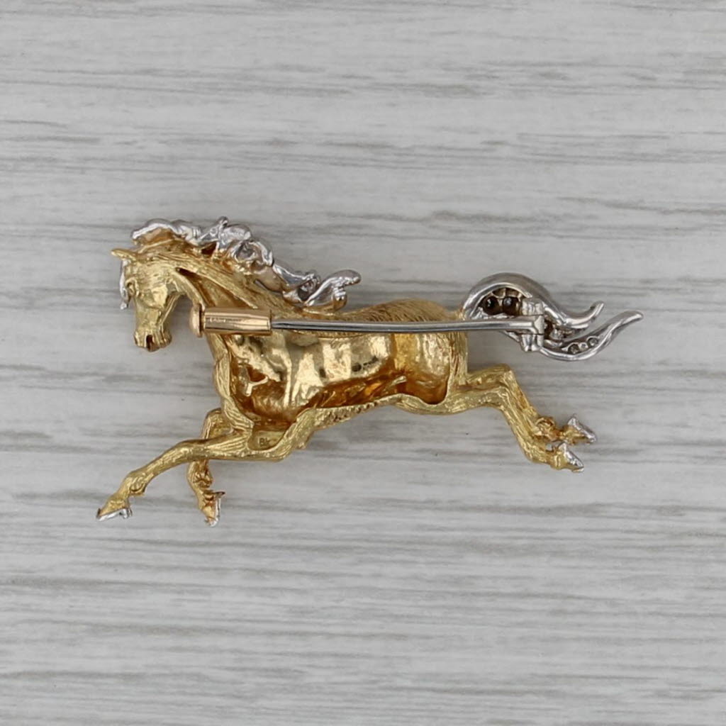 Vintage Diamond Galloping Horse Brooch Cropp & Farr 18k Gold Asprey Box