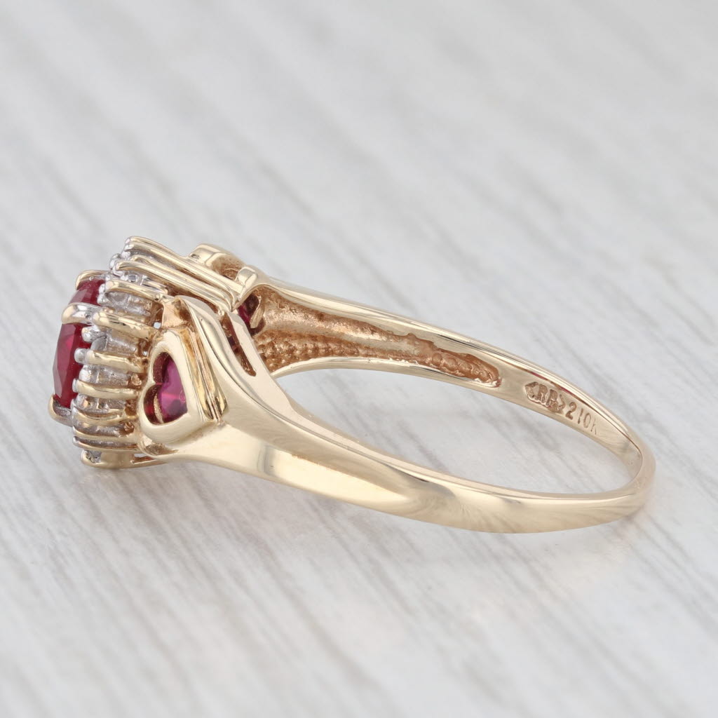 Light Gray 1.07ctw Lab Created Ruby Heart Diamond Halo Ring 10k Yellow Gold Size 9.75