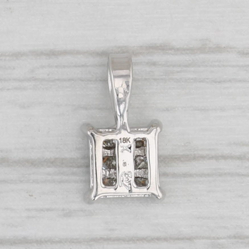 Light Gray 0.26ctw Princess Diamond Pendant 18k White Gold Small Drop