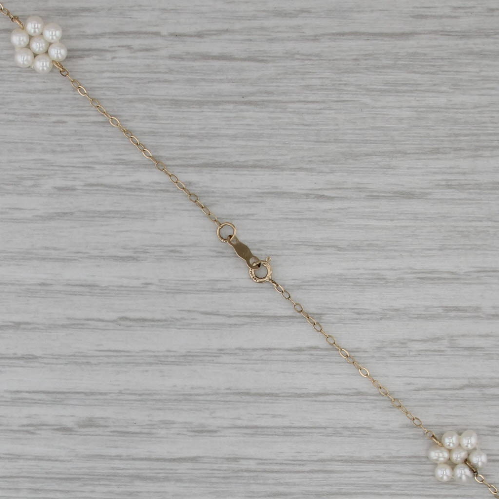 Cultured Pearl Flower Cluster Station Necklace 10k Gold 17.75" Cable Chain