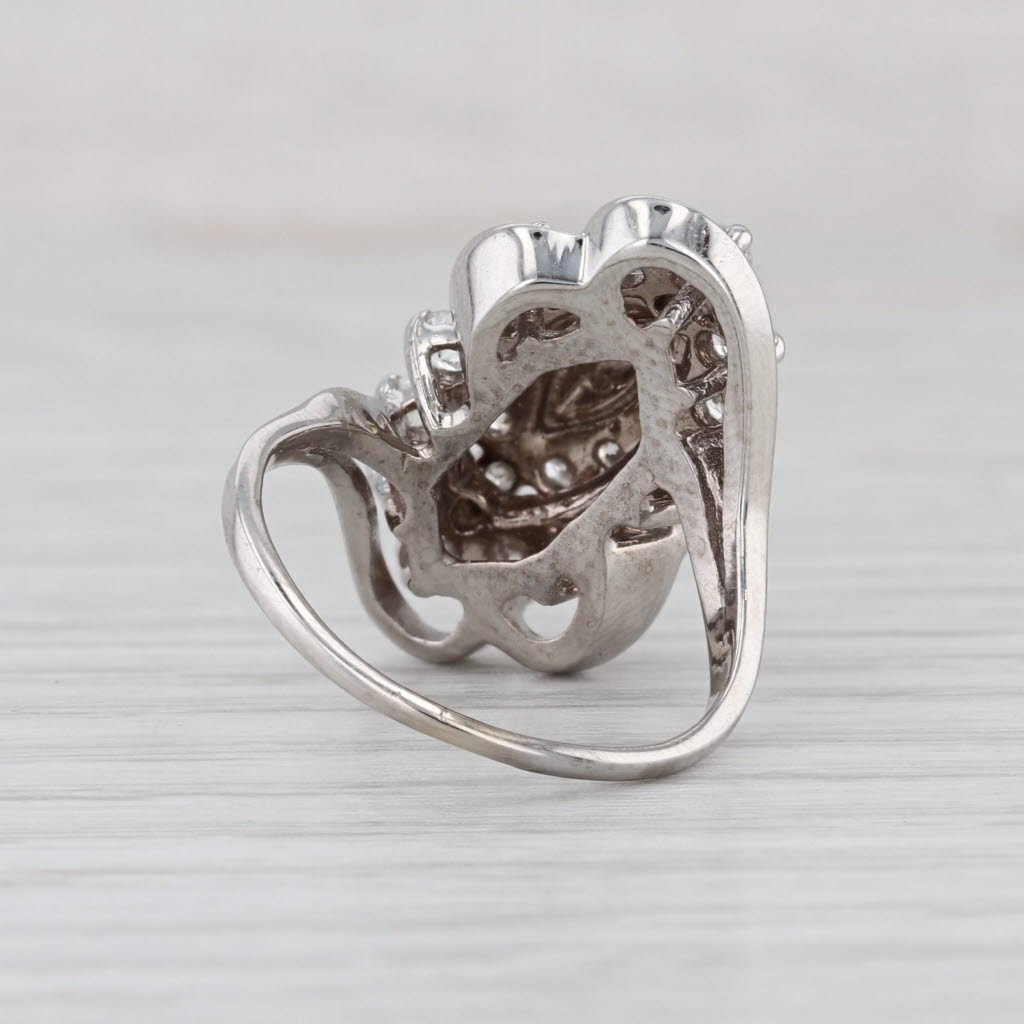 1ctw Diamond Cluster Ring 14k White Gold Size 6.5 Bypass Cocktail