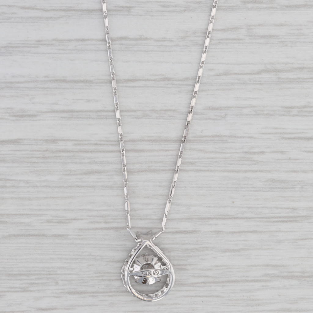 Gray 0.47ctw Floating Diamond Teardrop Pendant Necklace 14k White Gold 18" Chain