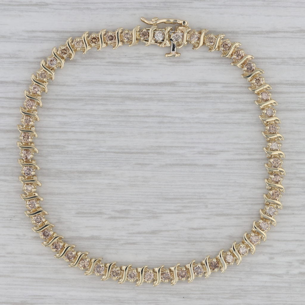 Gray 1.80ctw Champagne Diamond 10k Yellow Gold 7" Tennis Bracelet
