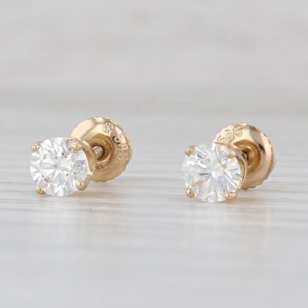 0.96ctw Round Diamond Solitaire Stud Earrings 14k Yellow Gold Screw Back Studs