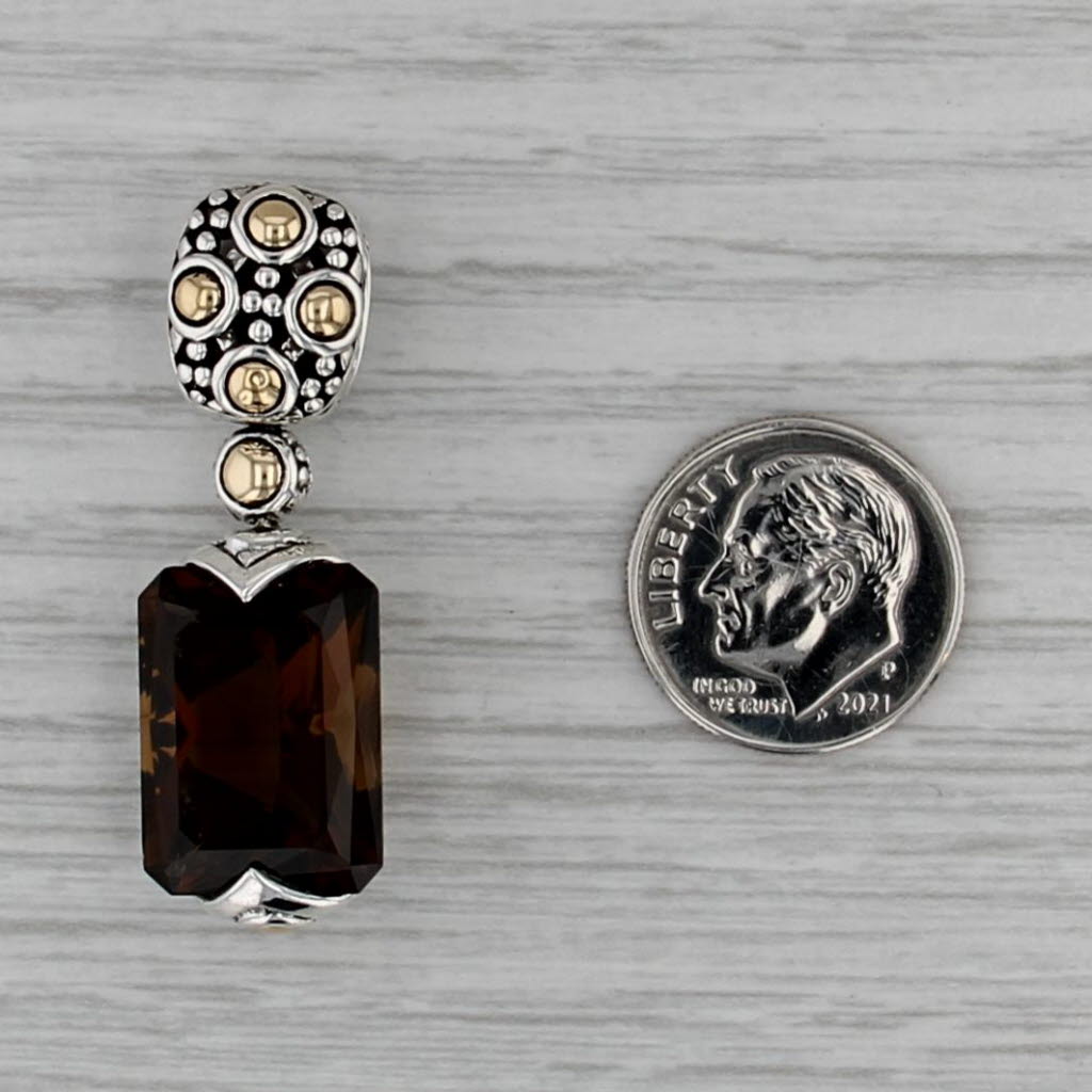 John Hardy Batu Sari Smoky Quartz Pendant Sterling Silver 18k Gold Statement