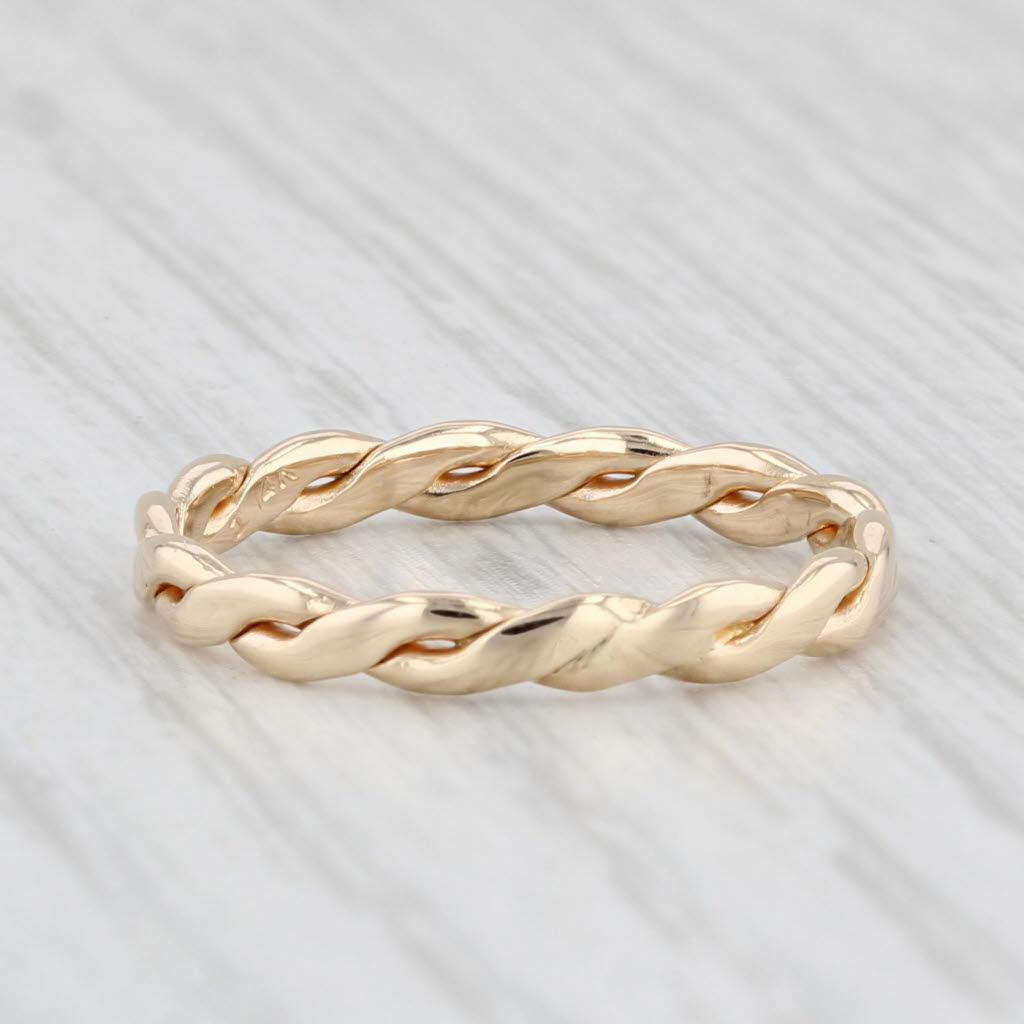 Light Gray Woven Stackable Band 14k Yellow Gold Size 6.25 Wedding Ring