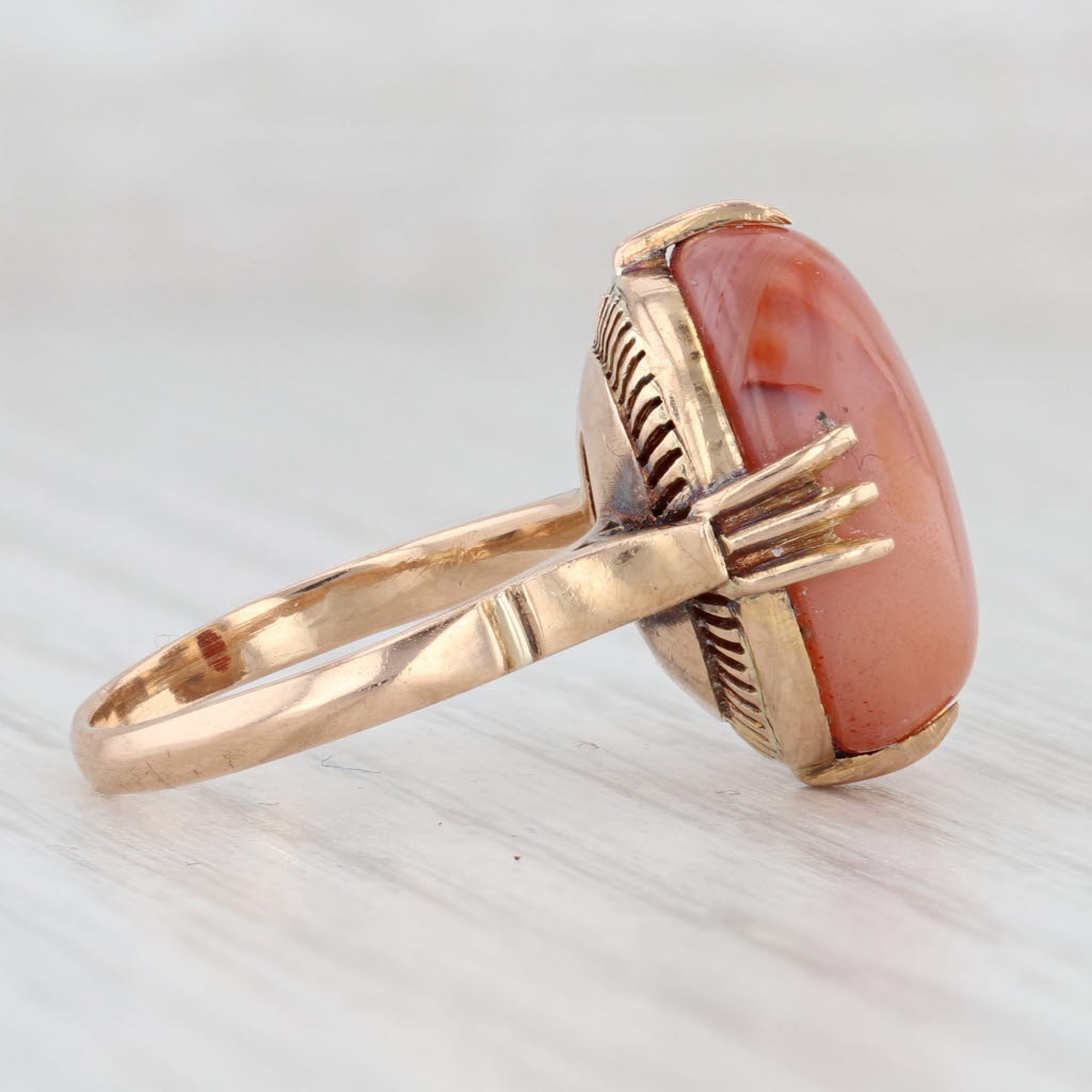 Light Gray Vintage Orange Carnelian Ring 18k Yellow Gold Size 5 Oval Cabochon Solitaire