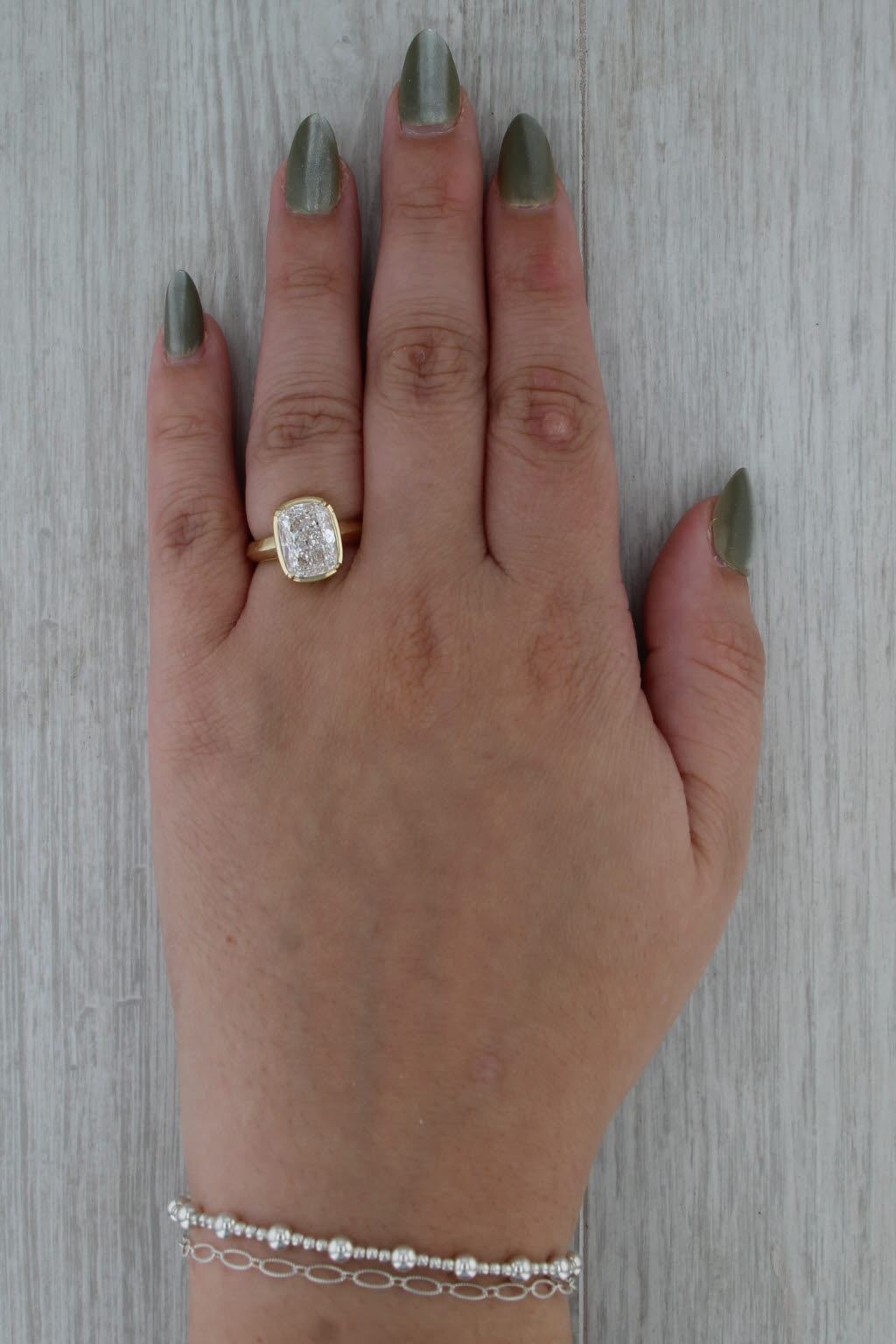 IGI 4ct Lab Grown Cushion Solitaire Engagement Ring 14k Yellow Gold Size 6