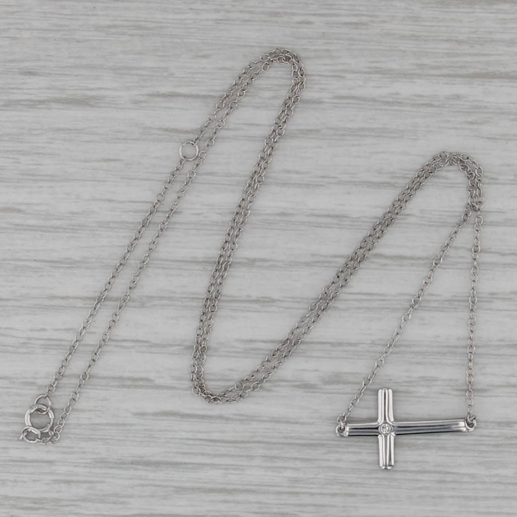 Diamond Accented Cross Pendant Necklace 14k White Gold 17" 19" Cable Chain