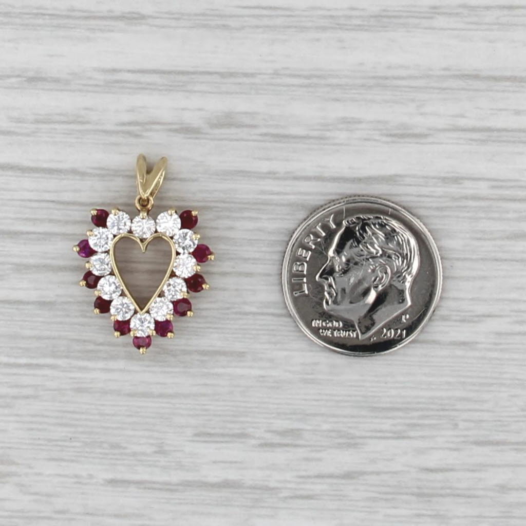 0.68ctw Diamond Ruby Halo Open Heart Pendant 18k Yellow Gold