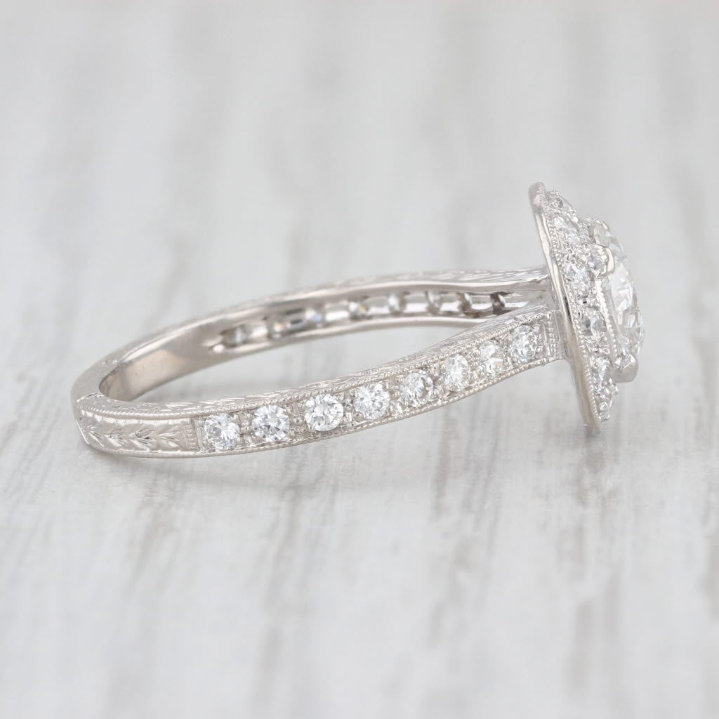 1.58ctw Lab Grown Diamond Halo Wheat Engagement Ring 14k White Gold Sz 6.75 IGI