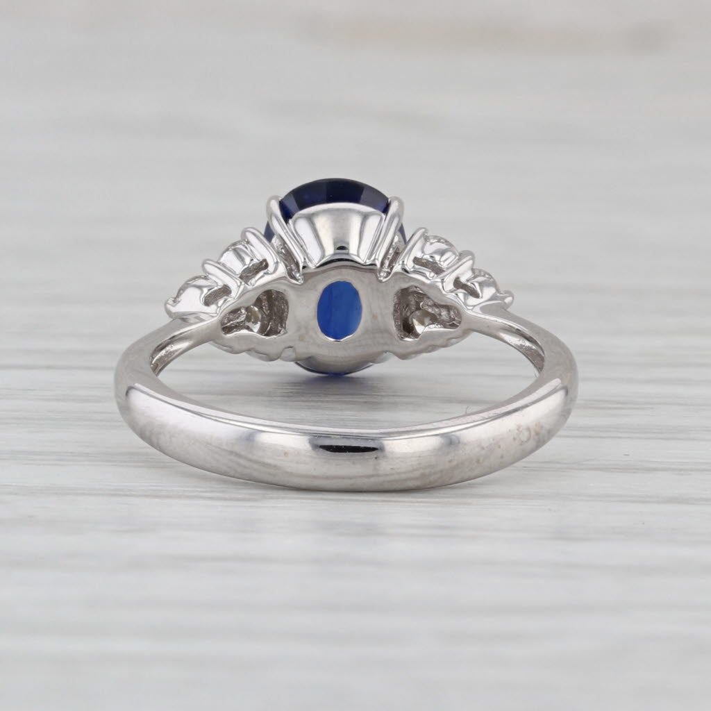 2.74ctw Oval Blue Sapphire Diamond Ring 18k White Gold Size 6.25