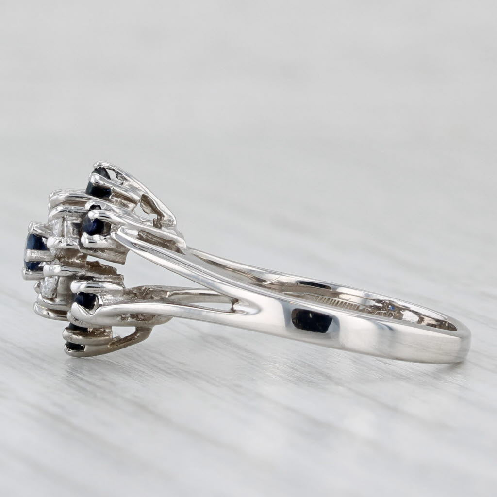 Light Gray 0.72ctw Blue Sapphire Diamond Flower Cluster Ring 14k White Gold Size 7