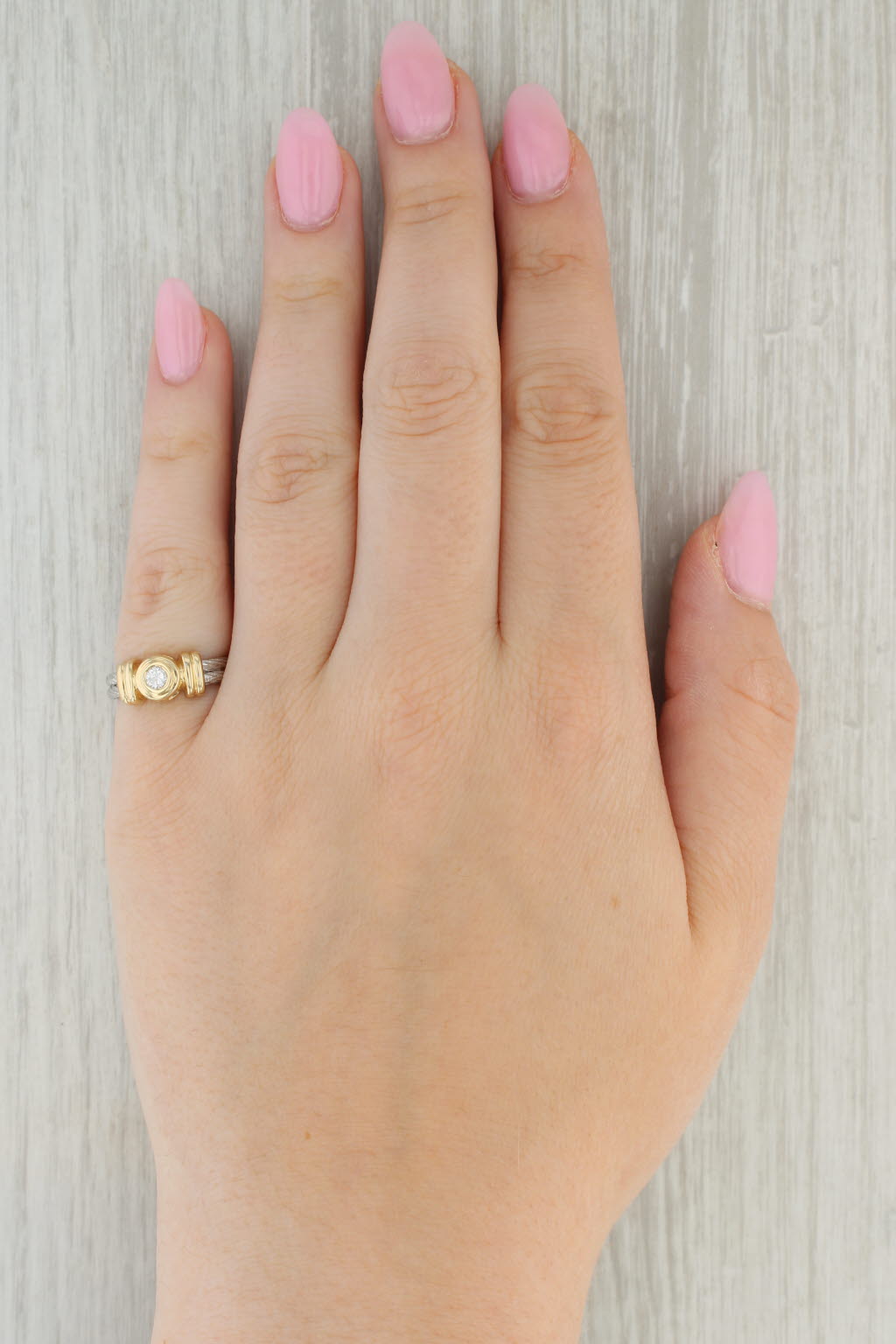 Tan 0.17ct Round Diamond Solitaire Cable Ring 14k Yellow White Gold Sz 6 Engagement