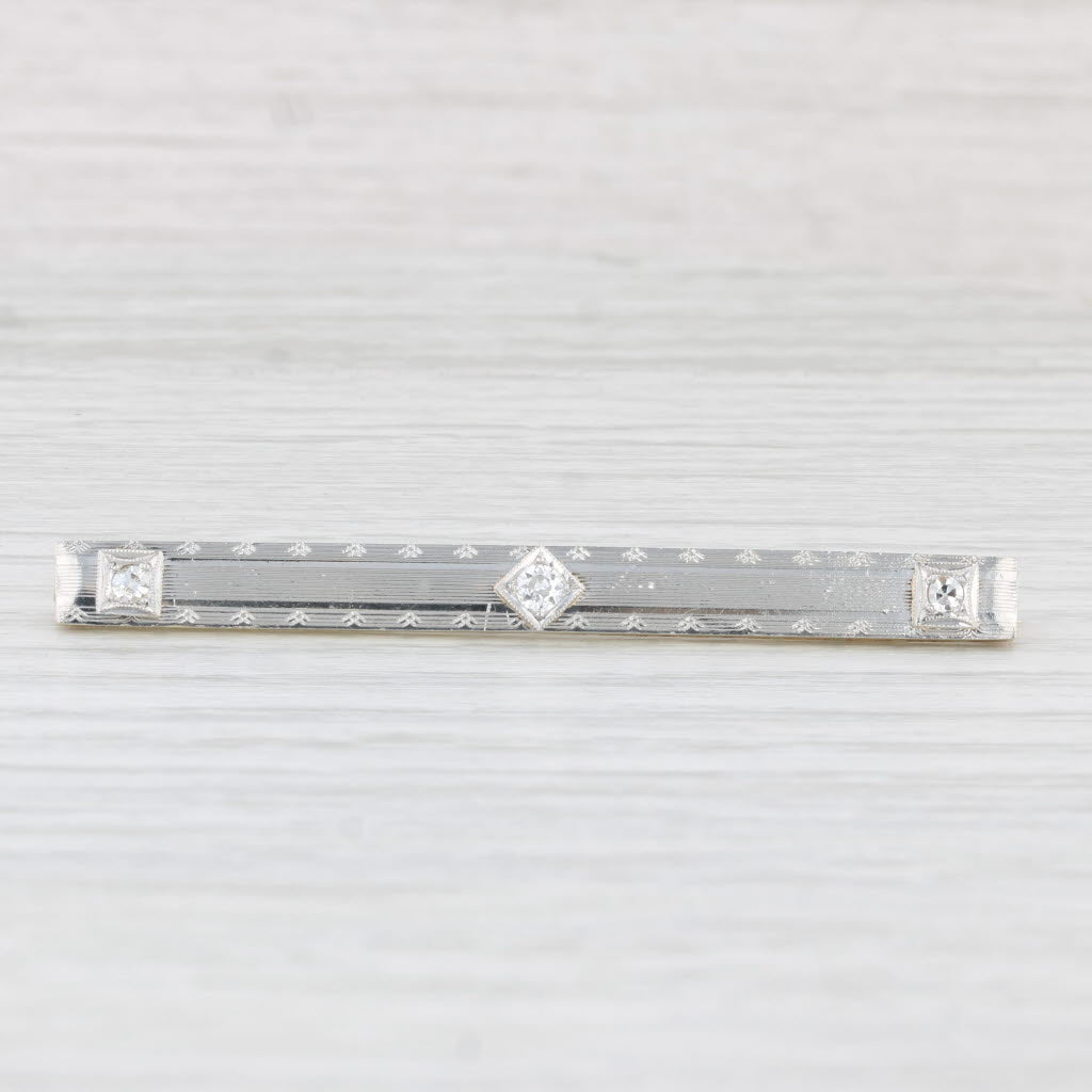 Light Gray Vintage 0.15ctw Diamond Bar Pin 14k Gold Platinum Brooch