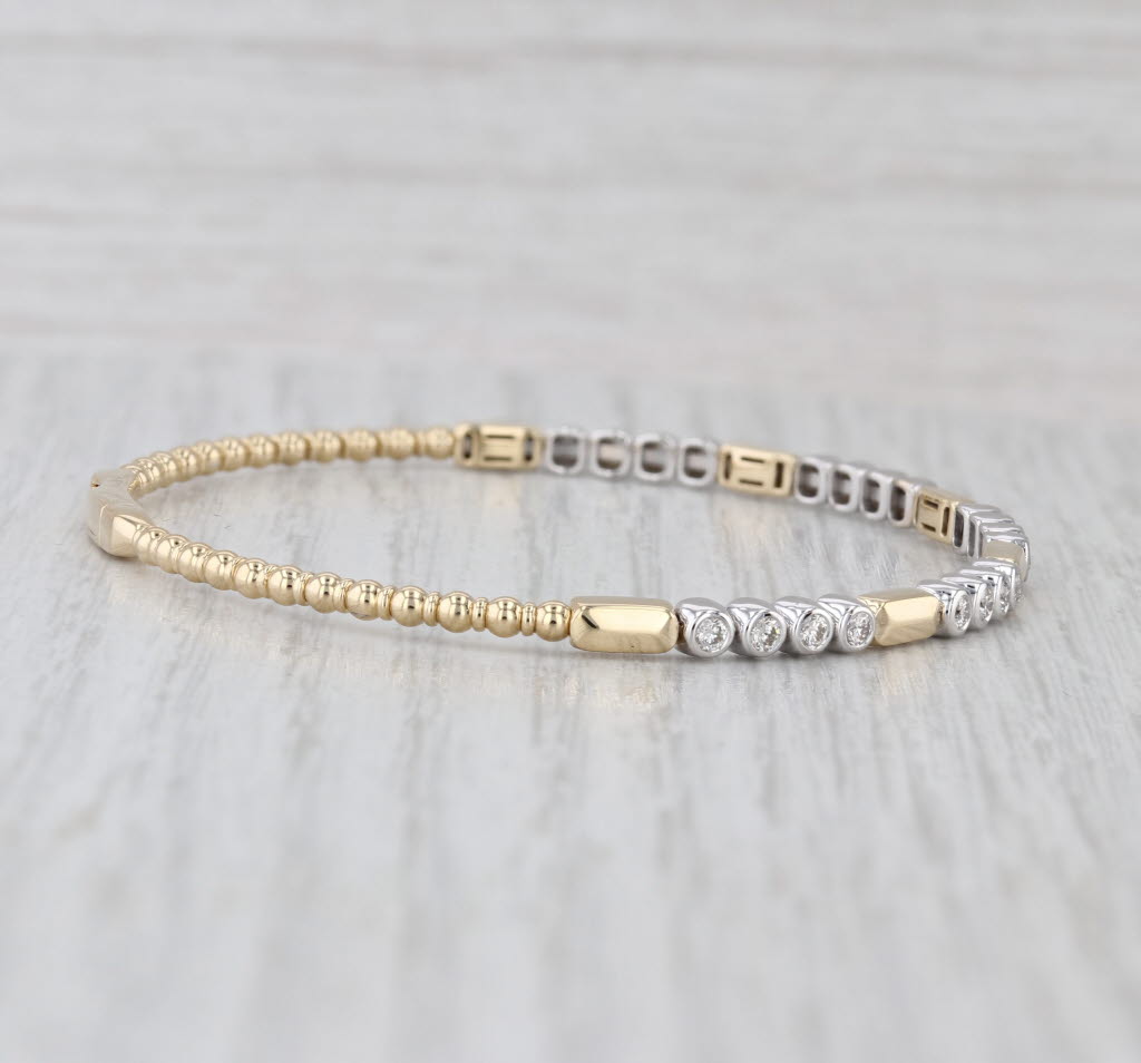 New 0.56ctw Diamond Bead Flexible Bangle Tennis Bracelet 14k Gold 6.5"