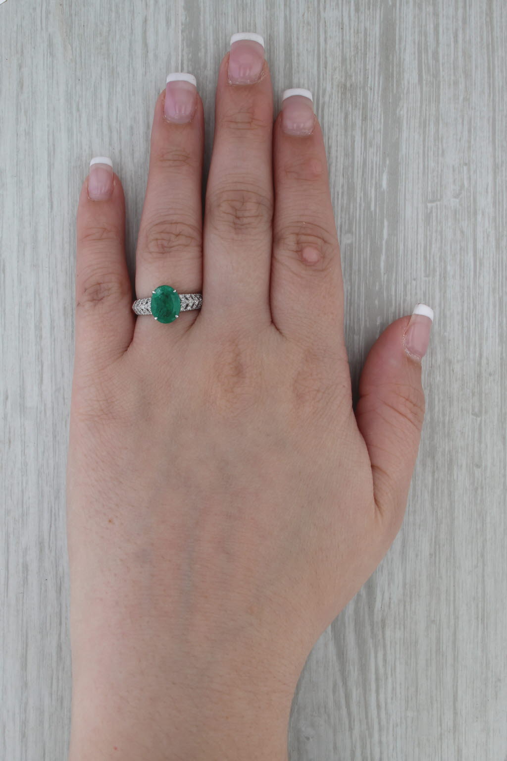 2.33ctw Oval Emerald Diamond Ring 14k White Gold Size 7.25 Engagement