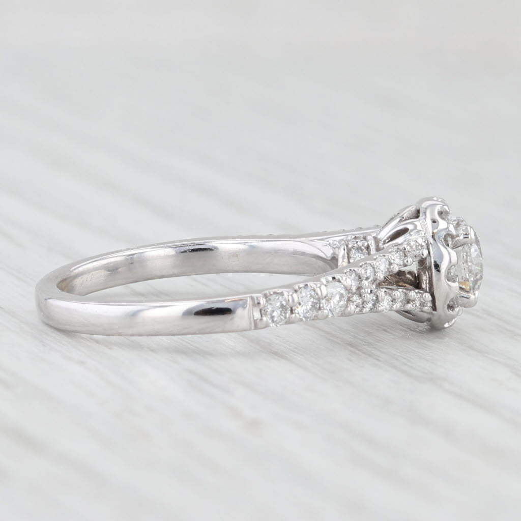 Light Gray 0.94ctw Round Diamond Halo Engagement Ring 14k White Gold Sz 6.75 GIA Cathedral