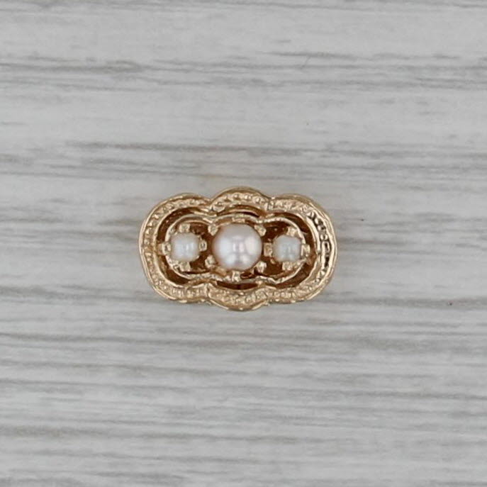3-Stone Cultured Pearl Slide Bracelet Charm 14k Yellow Gold Vintage