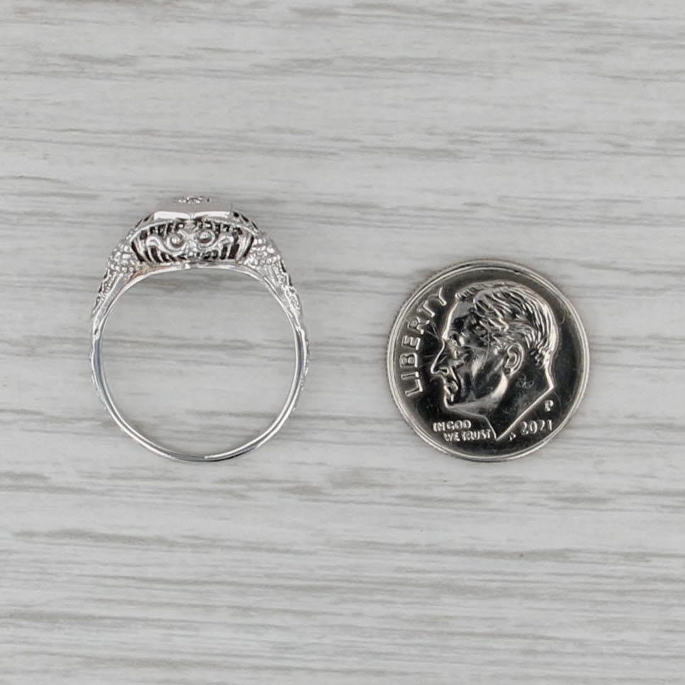 Art Deco Diamond Solitaire Filigree Ring 18k White Gold Size 6.5 Engagement