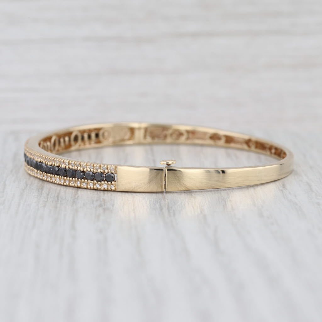 Effy 1.53ctw Black White Diamond Bangle Bracelet 14k Yellow Gold 7"