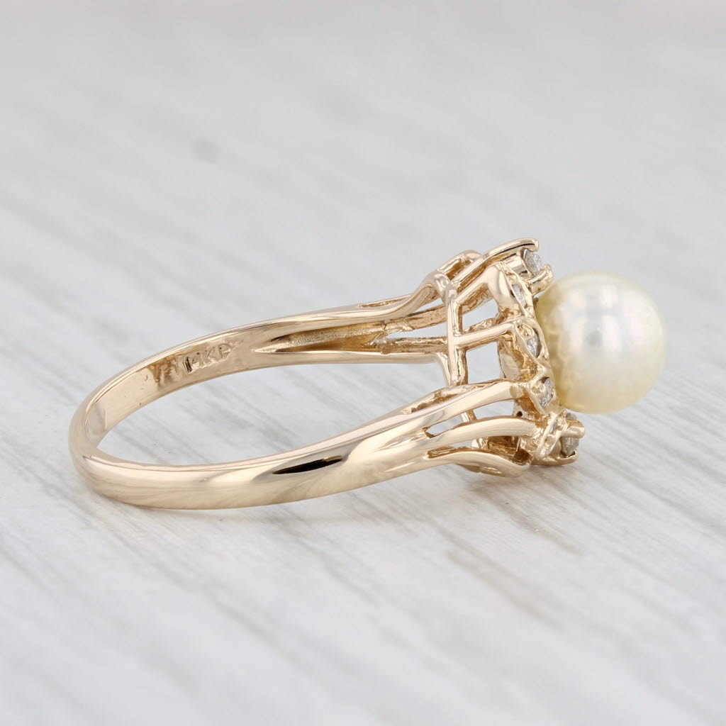 Light Gray Cultured Pearl 0.11ctw Diamond Halo Ring 14k Yellow Gold Size 6.25