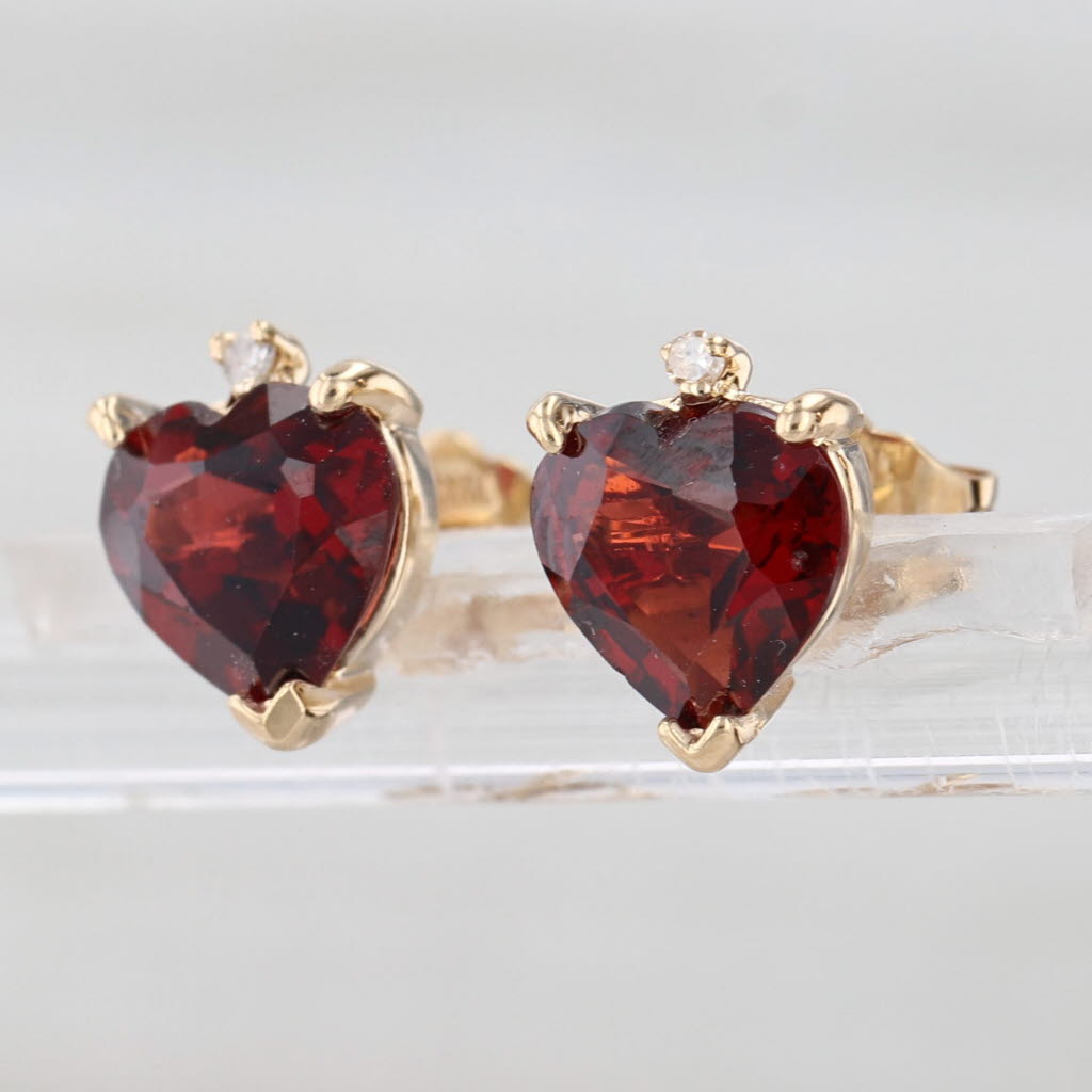 2.81ctw Garnet Heart Stud Earrings 10k Yellow Gold Diamond Accents