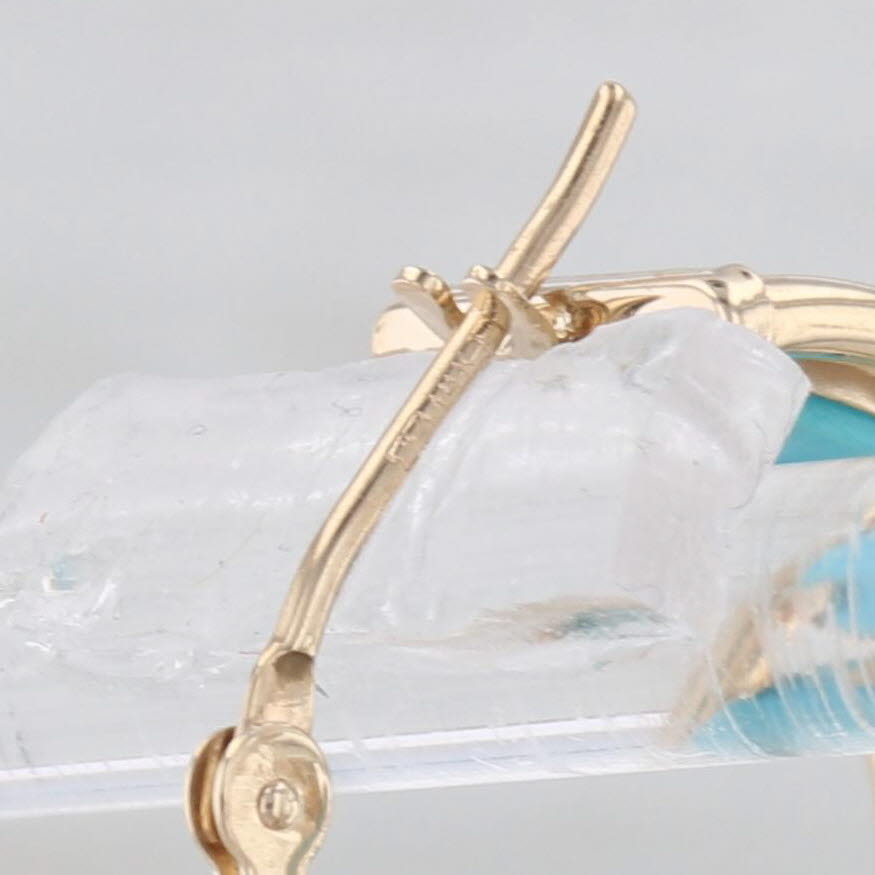 Light Gray Lab Created Turquoise Hoop Earrings 14k Yellow Gold Snap Top Round Hoops