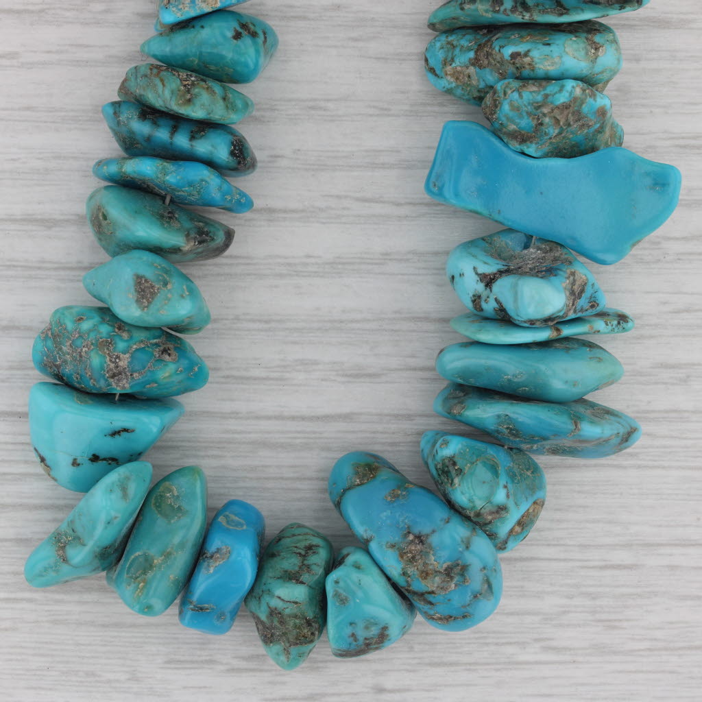 Native American Turquoise Bead Necklace Sterling Silver 17.5" Vintage Statement