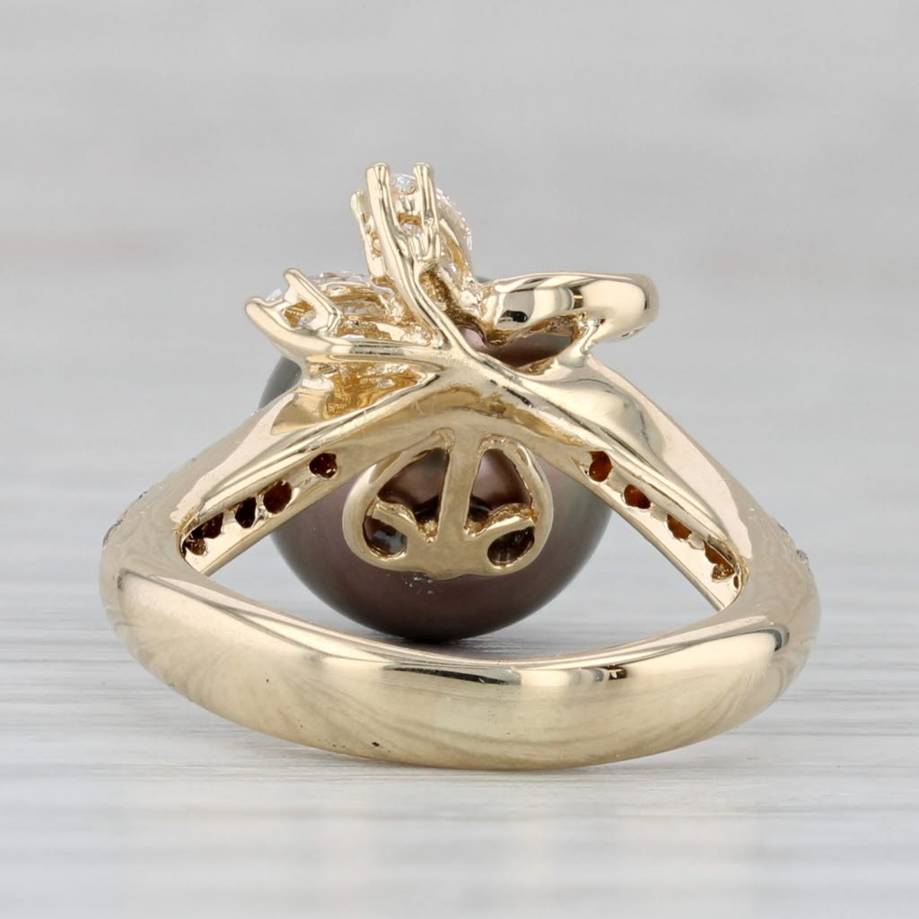 Gray Cultured Black Pearl 0.26ctw Diamond Ring 14k Yellow Gold Size 4
