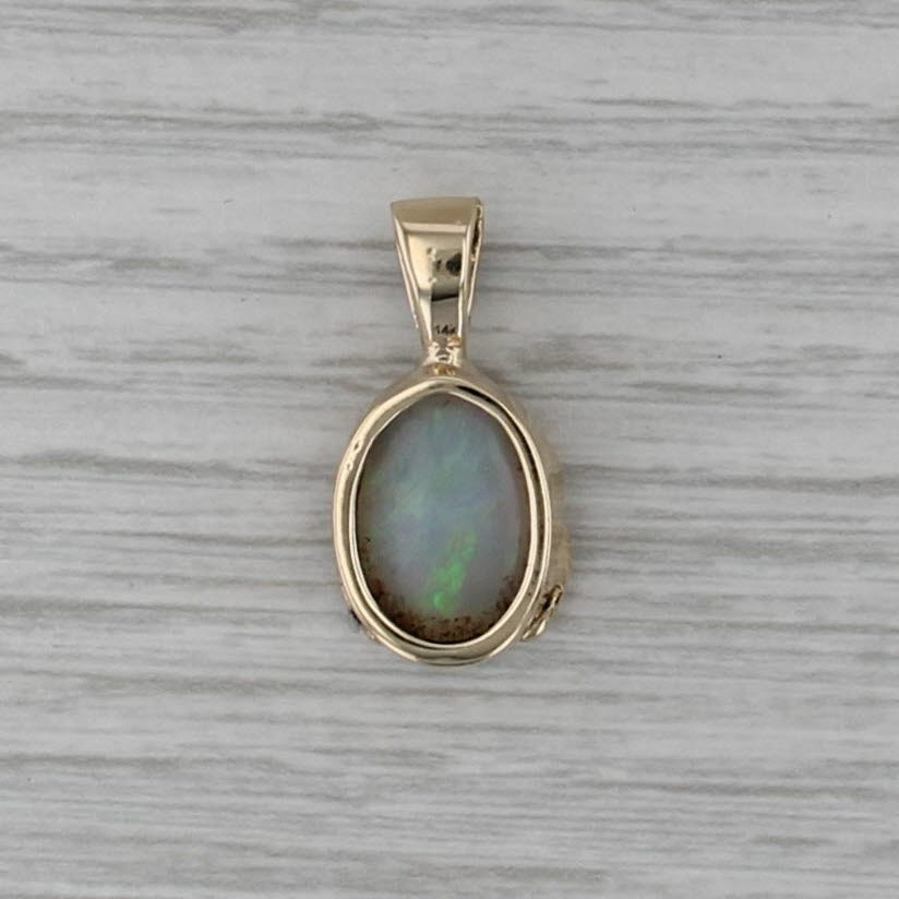 Oval Opal Cabochon Diamond Pendant 14k Yellow Gold