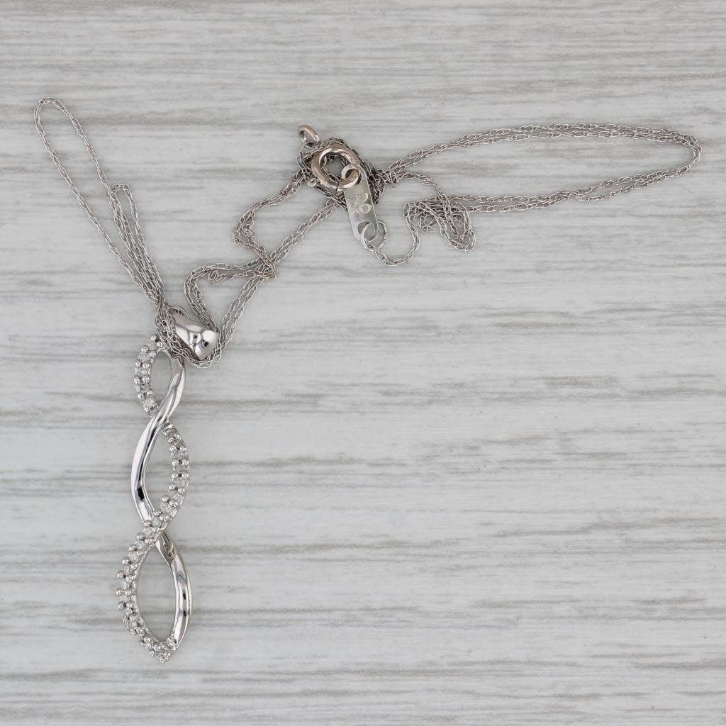 Gray Diamond Twist Drop Pendant 10k White Gold 18" Rope Chain