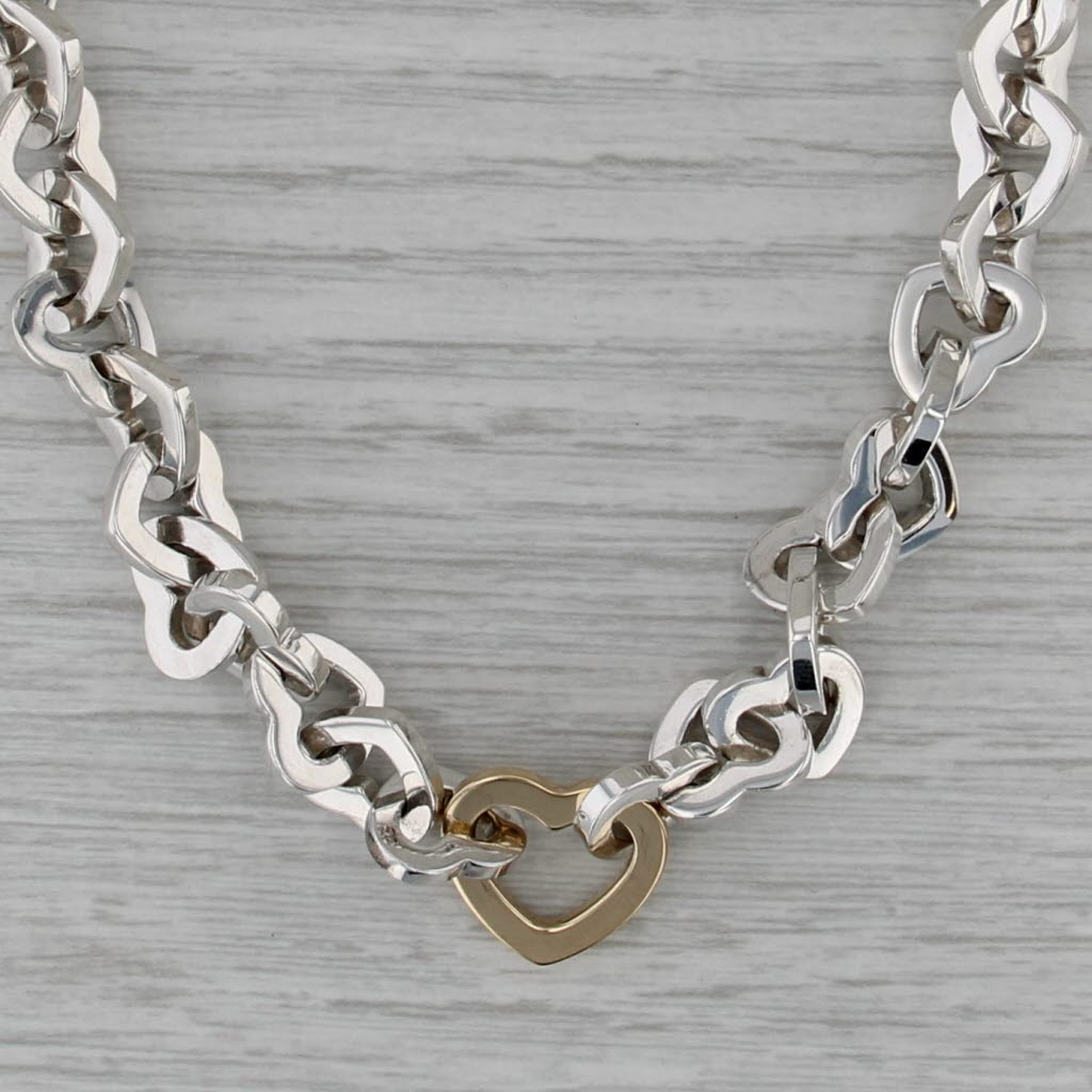 Tiffany Heart Chain Necklace box Pouch Sterling Silver 18k Gold 15.5" 10mm