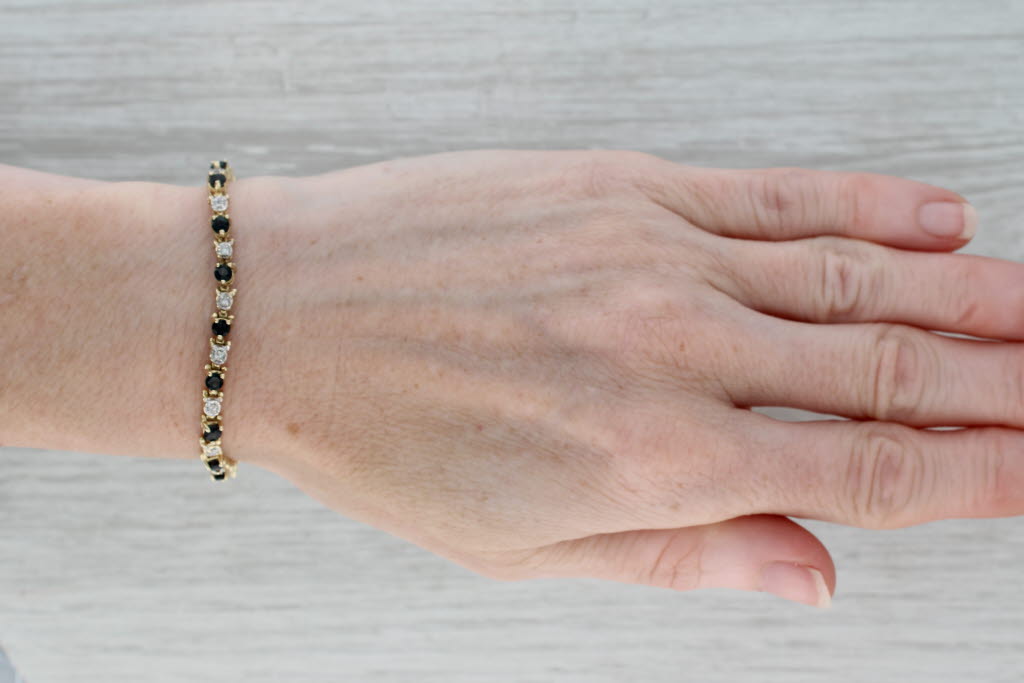 Dark Gray 3ctw Blue Sapphire Diamond Tennis Bracelet 14k Yellow Gold 6.75" 3.9mm