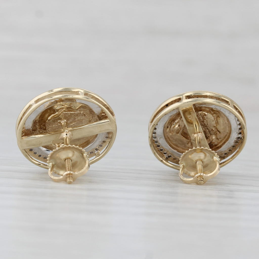Light Gray 0.14ctw Diamond Medusa Stud Earrings 10k Yellow Gold