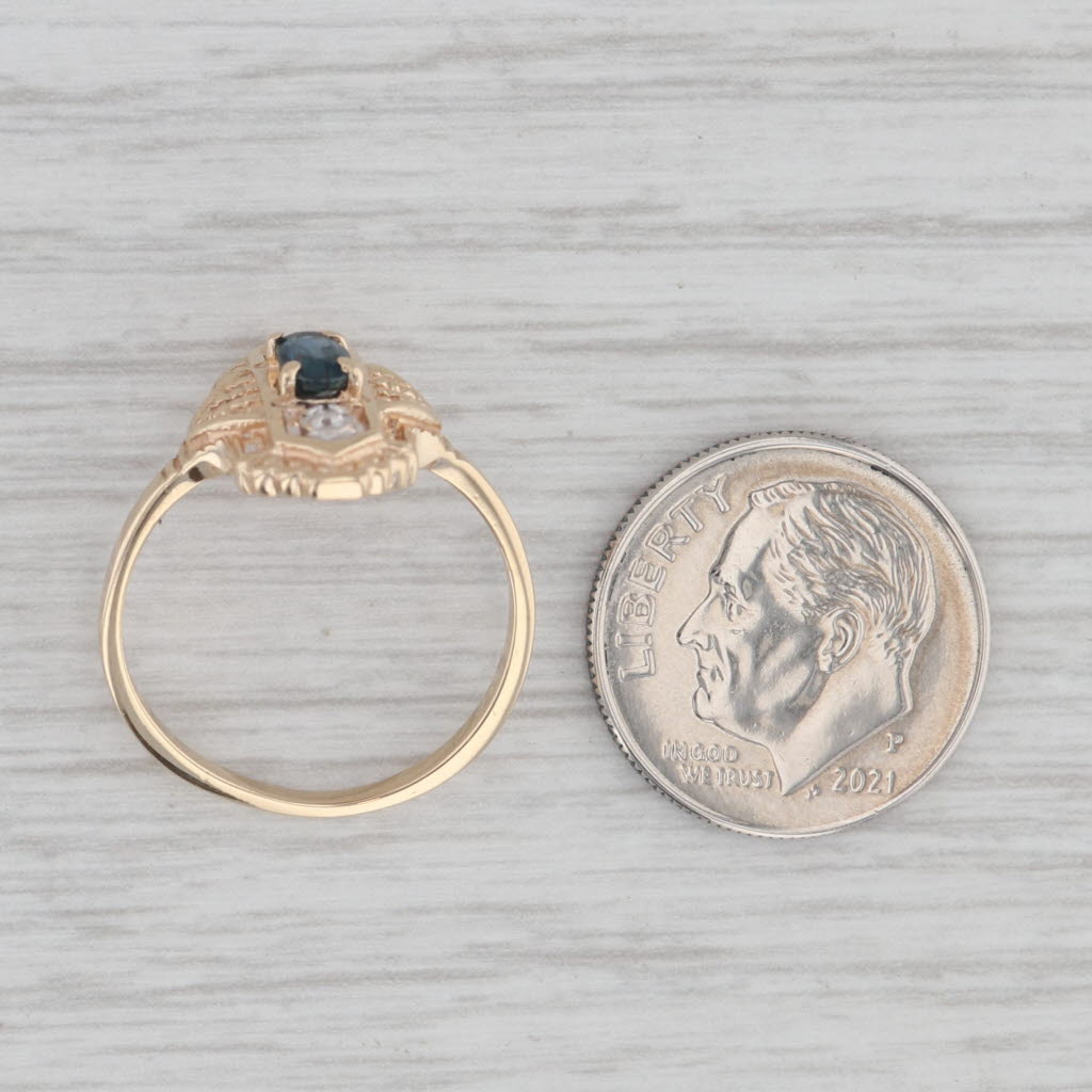Gray Vintage Blue Sapphire Diamond Ring 10k Yellow Gold Size 6.25