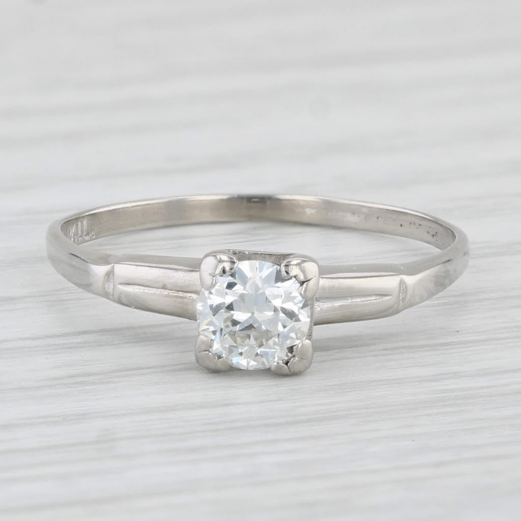 Light Gray 0.43ct Old European Solitaire Engagement Ring Palladium Ruthenium Size 8